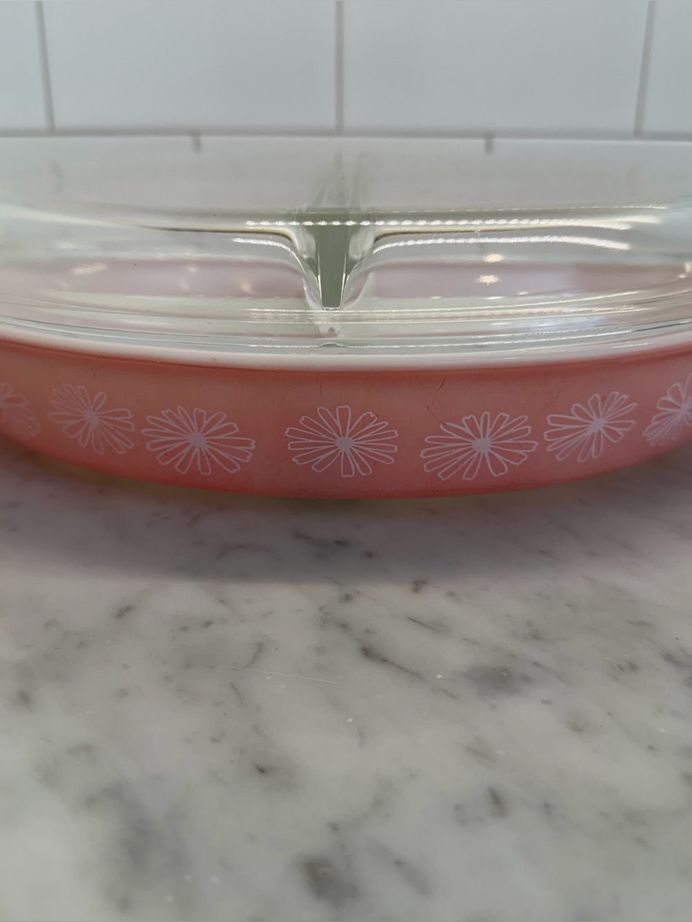Vintage Pyrex Pink Daisy Oval Divided Dish with Lid 11